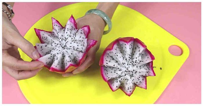 大厨教我的火龙果切法，比饭店的果盘还好看，家里来客就这么切