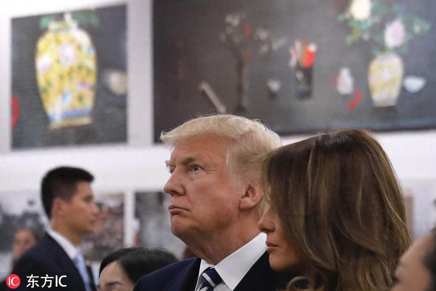 美国总统特朗普游览故宫 观看京剧表演欣赏古董艺术