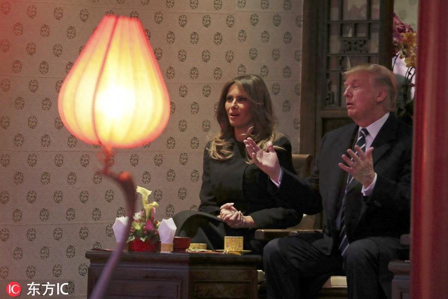 美国总统特朗普游览故宫 观看京剧表演欣赏古董艺术