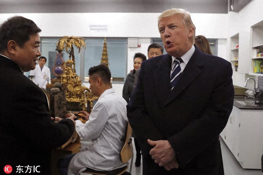美国总统特朗普游览故宫 观看京剧表演欣赏古董艺术