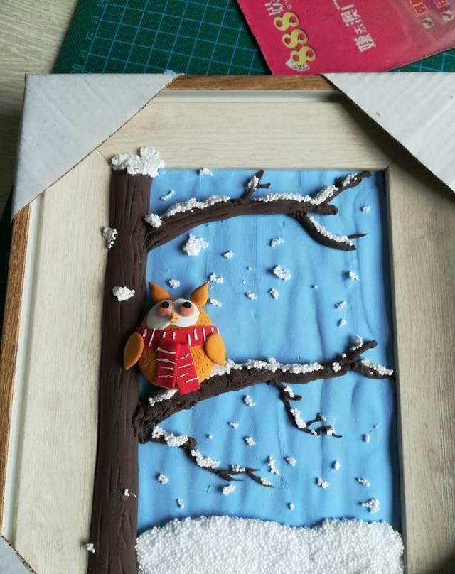 超轻粘土画作品——猫头鹰