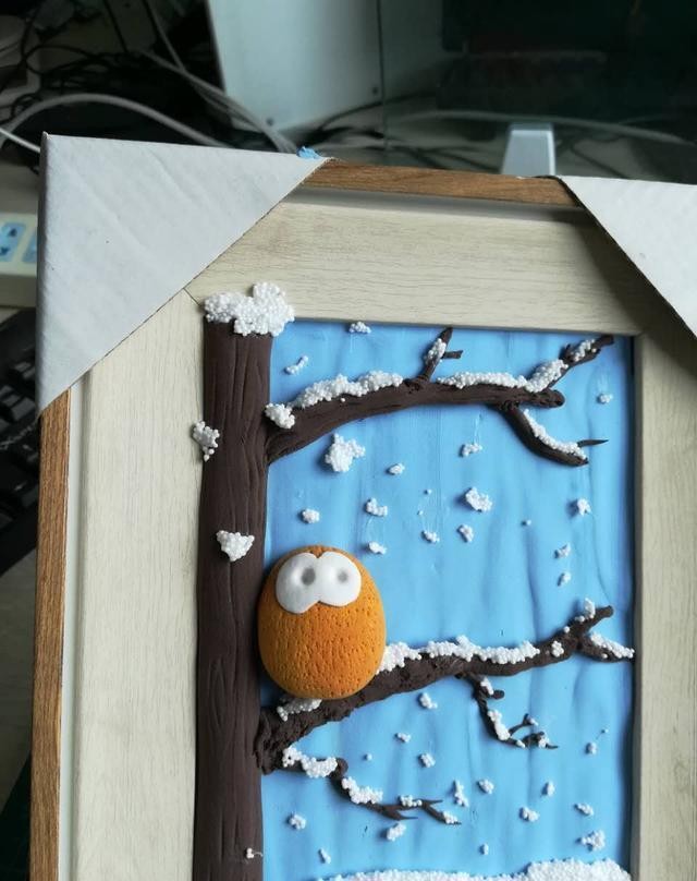 超轻粘土画作品——猫头鹰