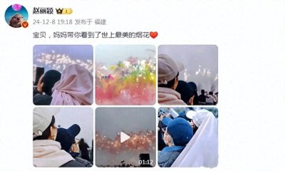 ​赵丽颖罕晒儿子近照，母子俩一起看烟花，5岁想想已经戴眼镜了