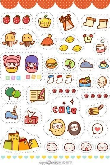 好看的简笔画手帐贴纸简单（超可爱的简笔画手绘手帐贴纸小素材一组）(1)