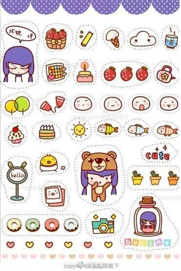 好看的简笔画手帐贴纸简单（超可爱的简笔画手绘手帐贴纸小素材一组）(3)