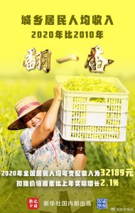 ​权威快报丨2020年全国居民人均可支配收入32189元！比2010年翻一番的目标如