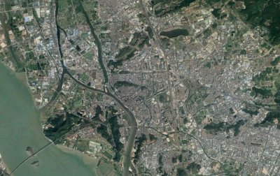 ​卫星上看广东东莞虎门镇：全国十强镇之一，具有很高知名度