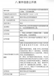 ​泰安昇昇烟酒超市销售的酒仙、五岳独尊属假冒泰山酒