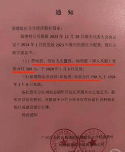​中国“最壕村”今起分红：村民每股最多可分1110元